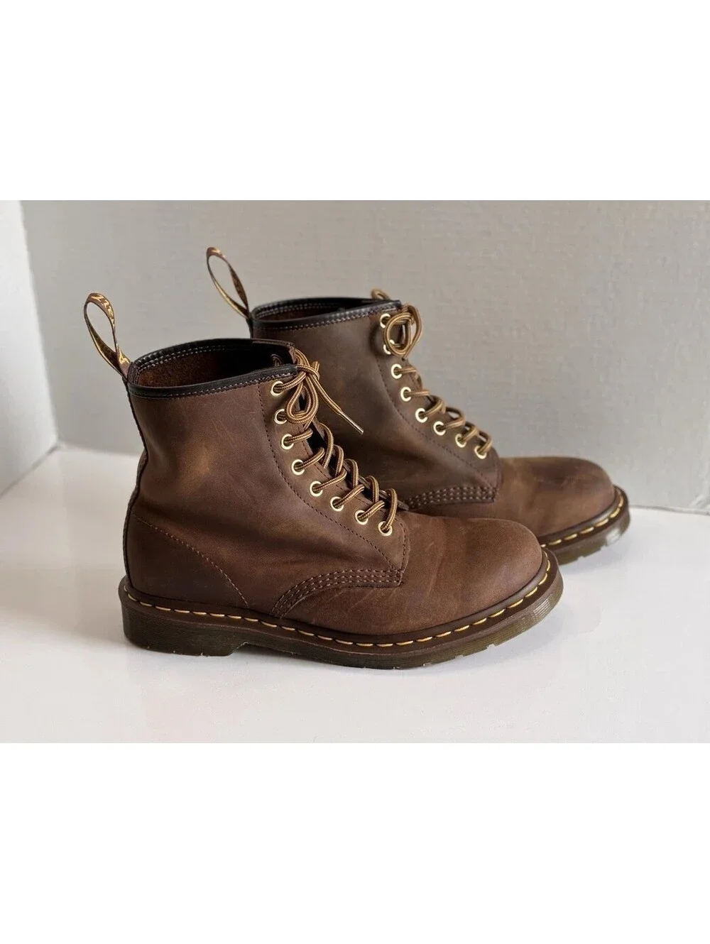 Dr. Martens Crazy Horse Brown Leather Combat Boots Lace-Up Unisex Size W 9/M 8